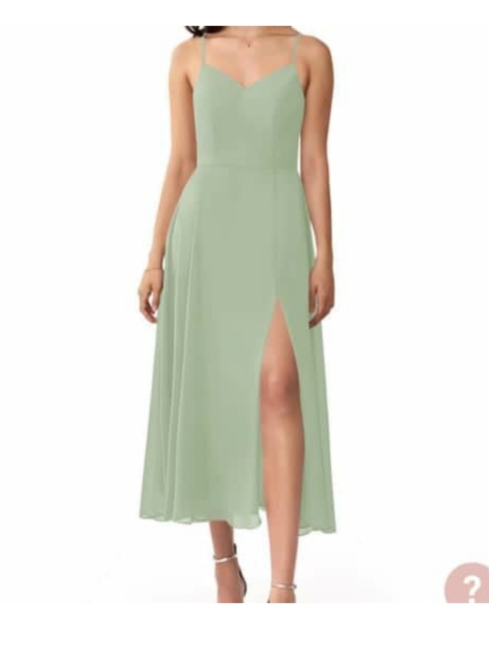 DAMAGED Azazie Dusty Sage Chiffon Midi Dress